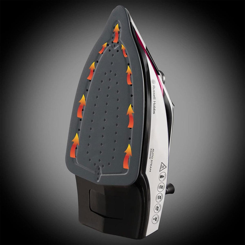 Russell Hobbs Auto Steam Pro Non-Stick Iron 2400W In White & Red