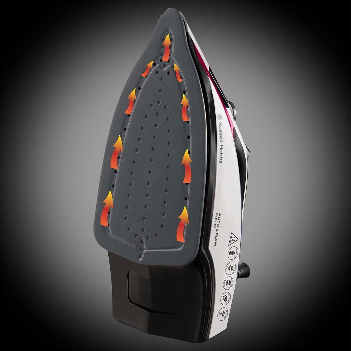 Russell Hobbs Auto Steam Pro Non-Stick Iron 2400W In White & Red