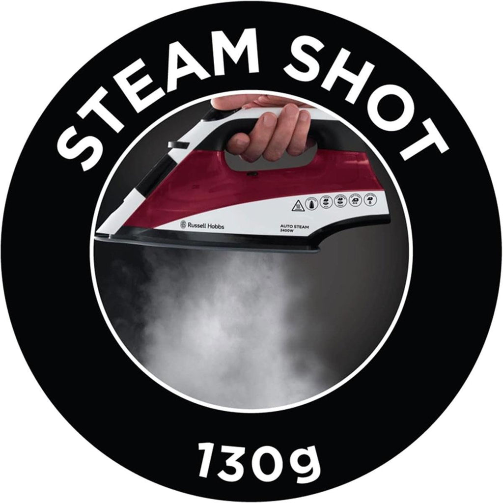Russell Hobbs Auto Steam Pro Non-Stick Iron 2400W In White & Red