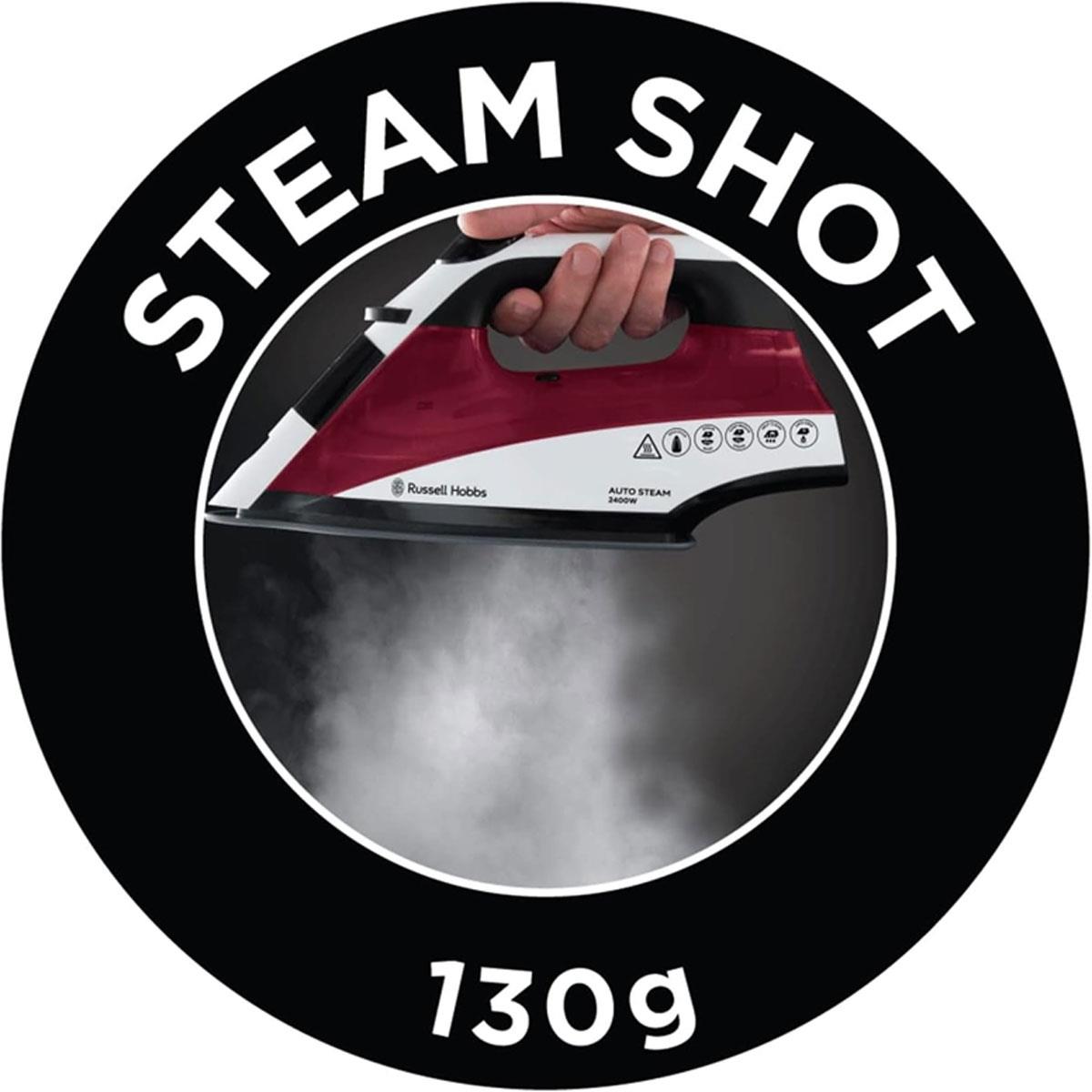 Russell Hobbs Auto Steam Pro Non-Stick Iron 2400W In White & Red