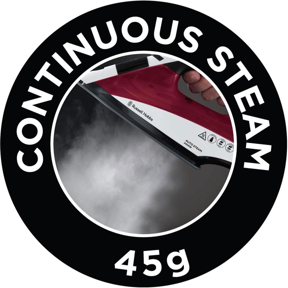 Russell Hobbs Auto Steam Pro Non-Stick Iron 2400W In White & Red