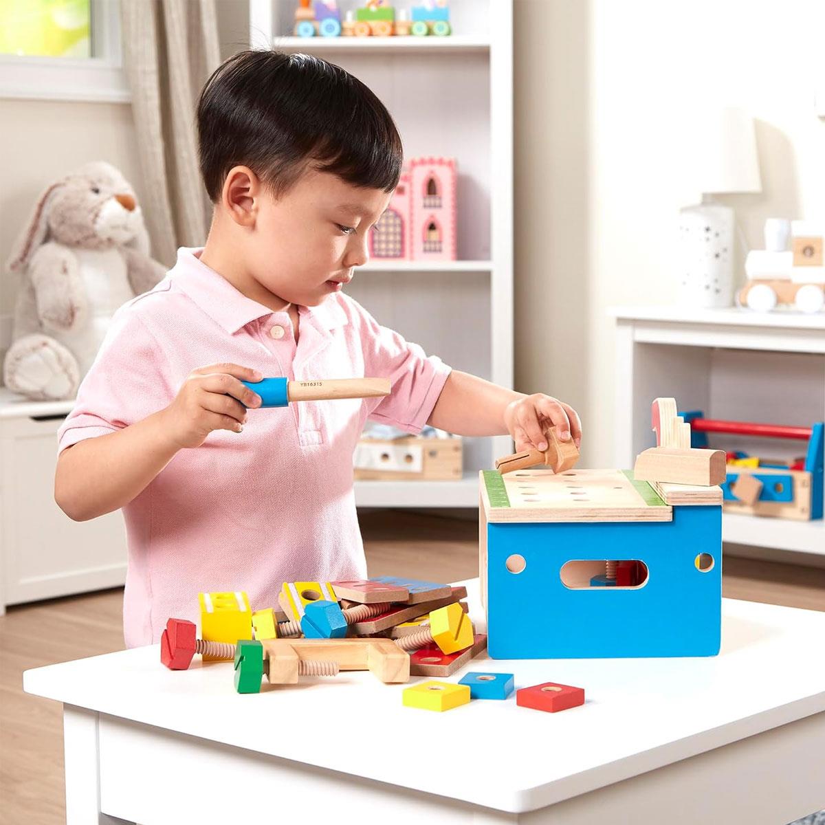 Melissa and Doug Hammer & Saw Tool Bench - Wooden Building Set 32 pcs