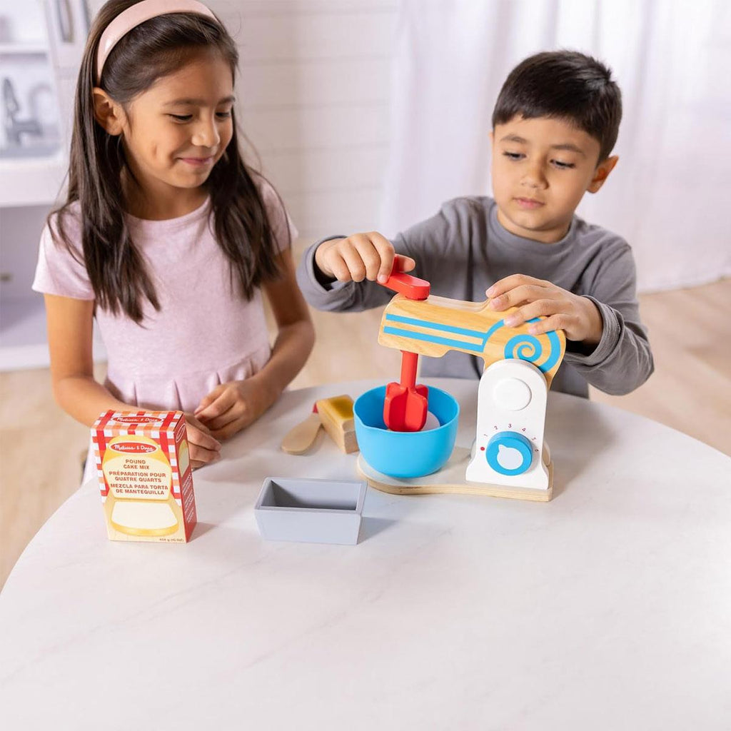 Melissa & Doug Wooden Make-a-Cake Mixer Set Encourages Creative Thinking - 11-Piece Wooden Hand-Crank Cake Baking Mixer Set - Multicolor