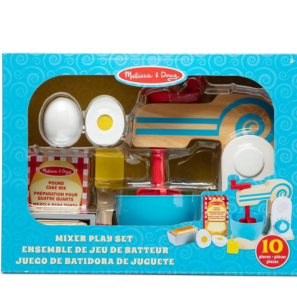 Melissa & Doug Wooden Make-a-Cake Mixer Set Encourages Creative Thinking - 11-Piece Wooden Hand-Crank Cake Baking Mixer Set - Multicolor