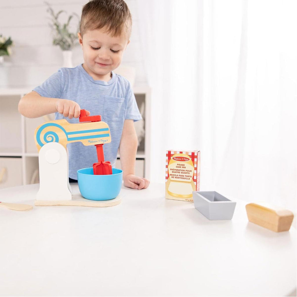 Melissa & Doug Wooden Make-a-Cake Mixer Set Encourages Creative Thinking - 11-Piece Wooden Hand-Crank Cake Baking Mixer Set - Multicolor