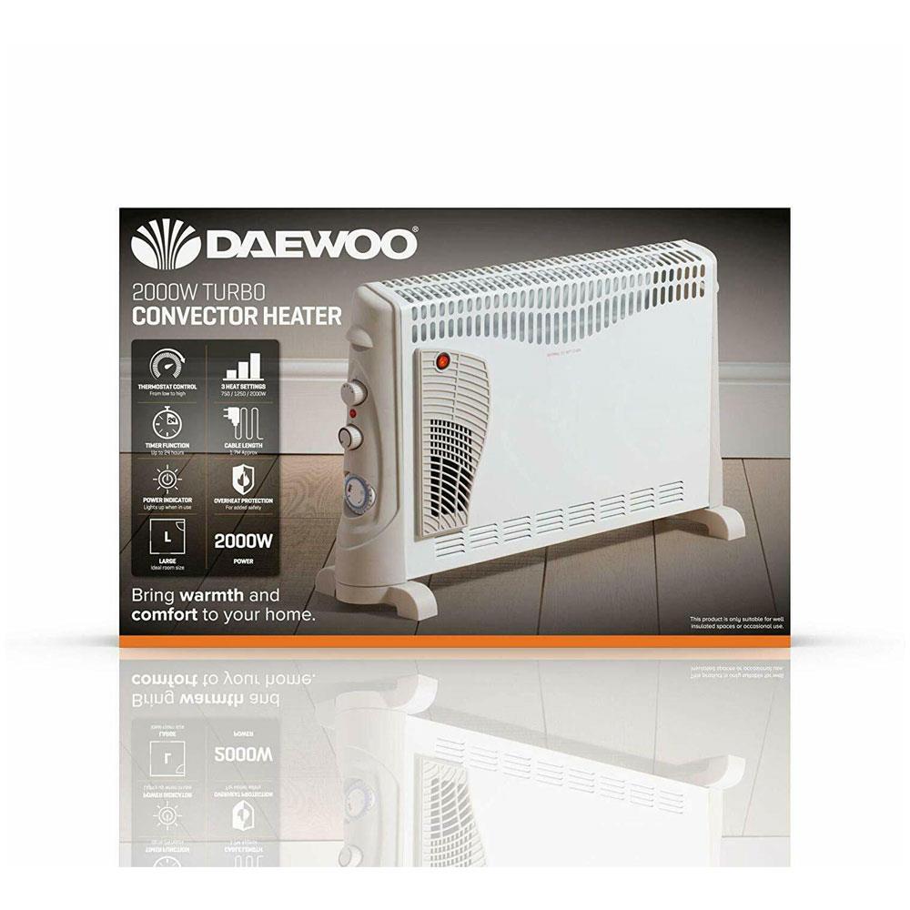 Daewoo 2000W Convector Heater With Turbo Function 3 Heat Settings - White