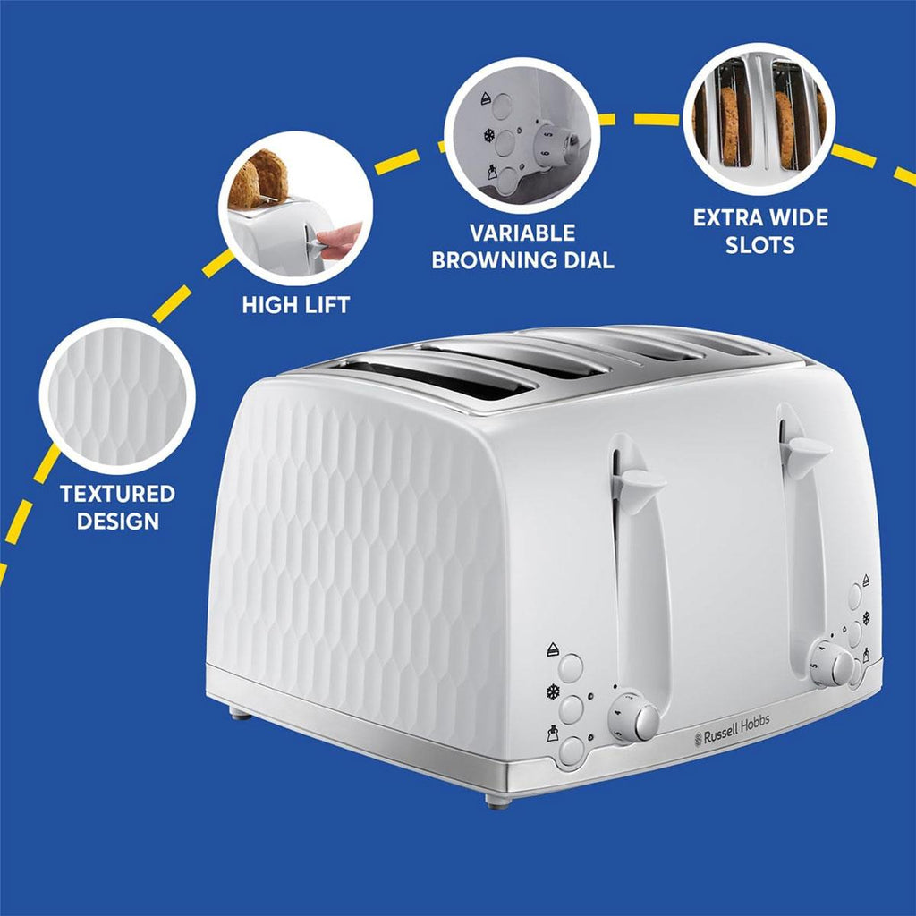 Russell Hobbs Contemporary Honeycomb 4 Slice Toaster 1500 W - White