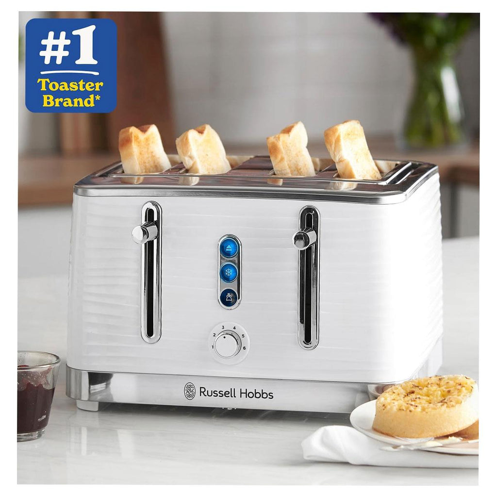 Russell Hobbs Inspire 4 Slice Toaster Wide Slot With Lift And Look Feature High Gloss White With Chrome Accents 1800 W