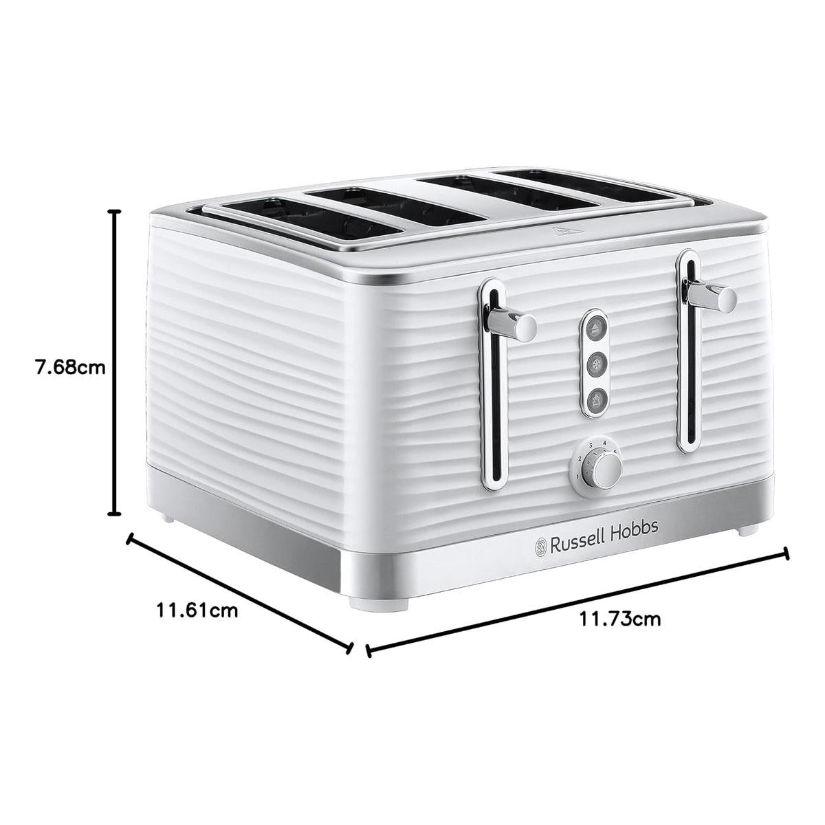 Russell Hobbs Inspire 4 Slice Toaster Wide Slot With Lift And Look Feature High Gloss White With Chrome Accents 1800 W