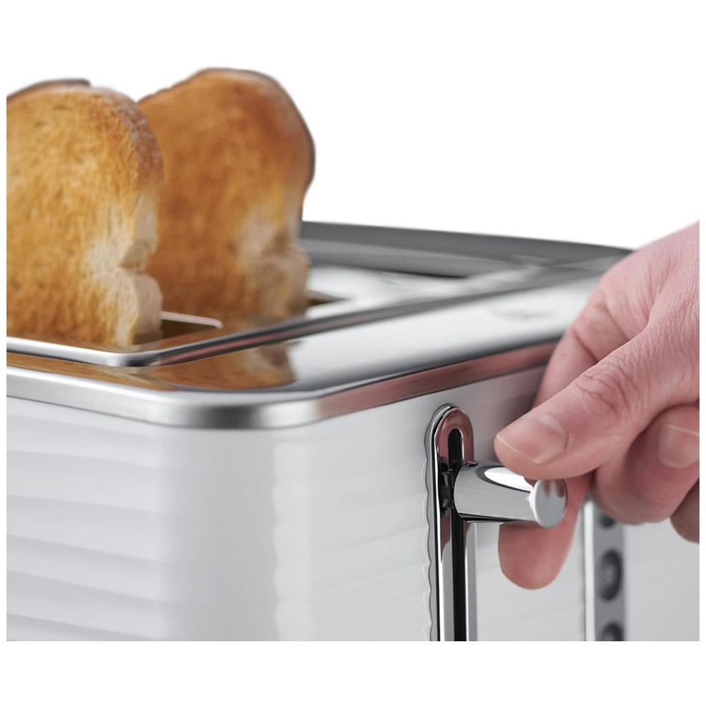 Russell Hobbs Inspire 4 Slice Toaster Wide Slot With Lift And Look Feature High Gloss White With Chrome Accents 1800 W
