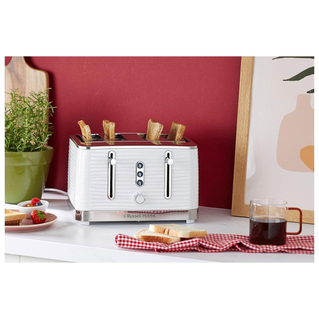 Russell Hobbs Inspire 4 Slice Toaster Wide Slot With Lift And Look Feature High Gloss White With Chrome Accents 1800 W