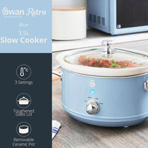 Swan Retro Slow Cooker Stainless Steel 200 W 3.5 Litre - Blue