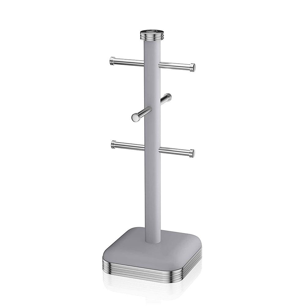 Swan Retro 6 Cup Mug Tree Weighted Base Polished Metal - Grey