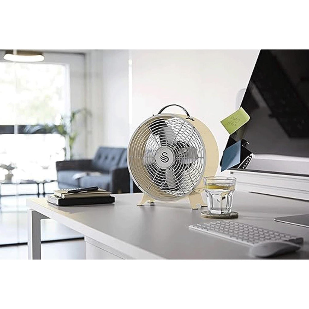 Swan Retro 8 Inch Clock Fan 4 Aluminium Blades 25 W - Cream