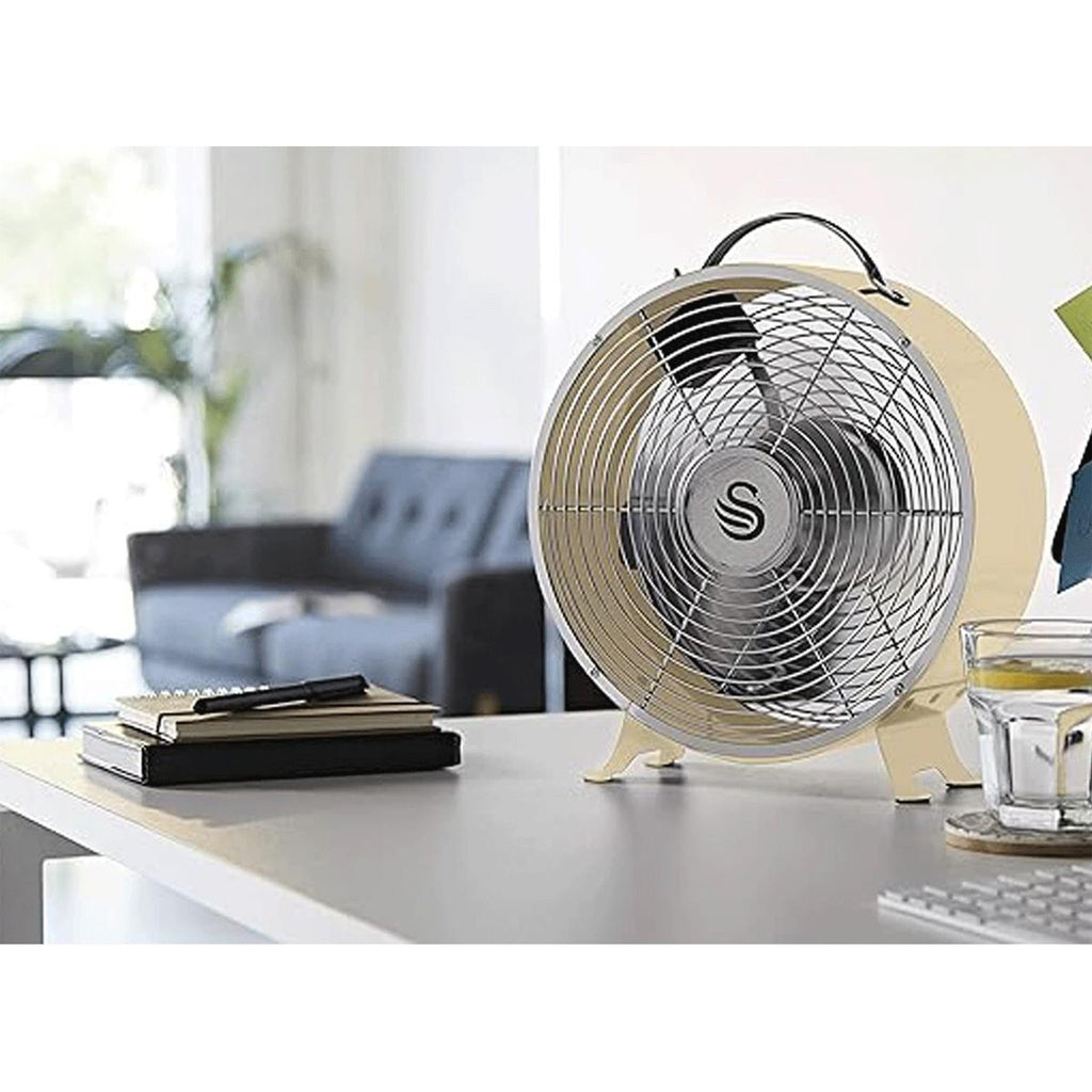Swan Retro 8 Inch Clock Fan 4 Aluminium Blades 25 W - Cream