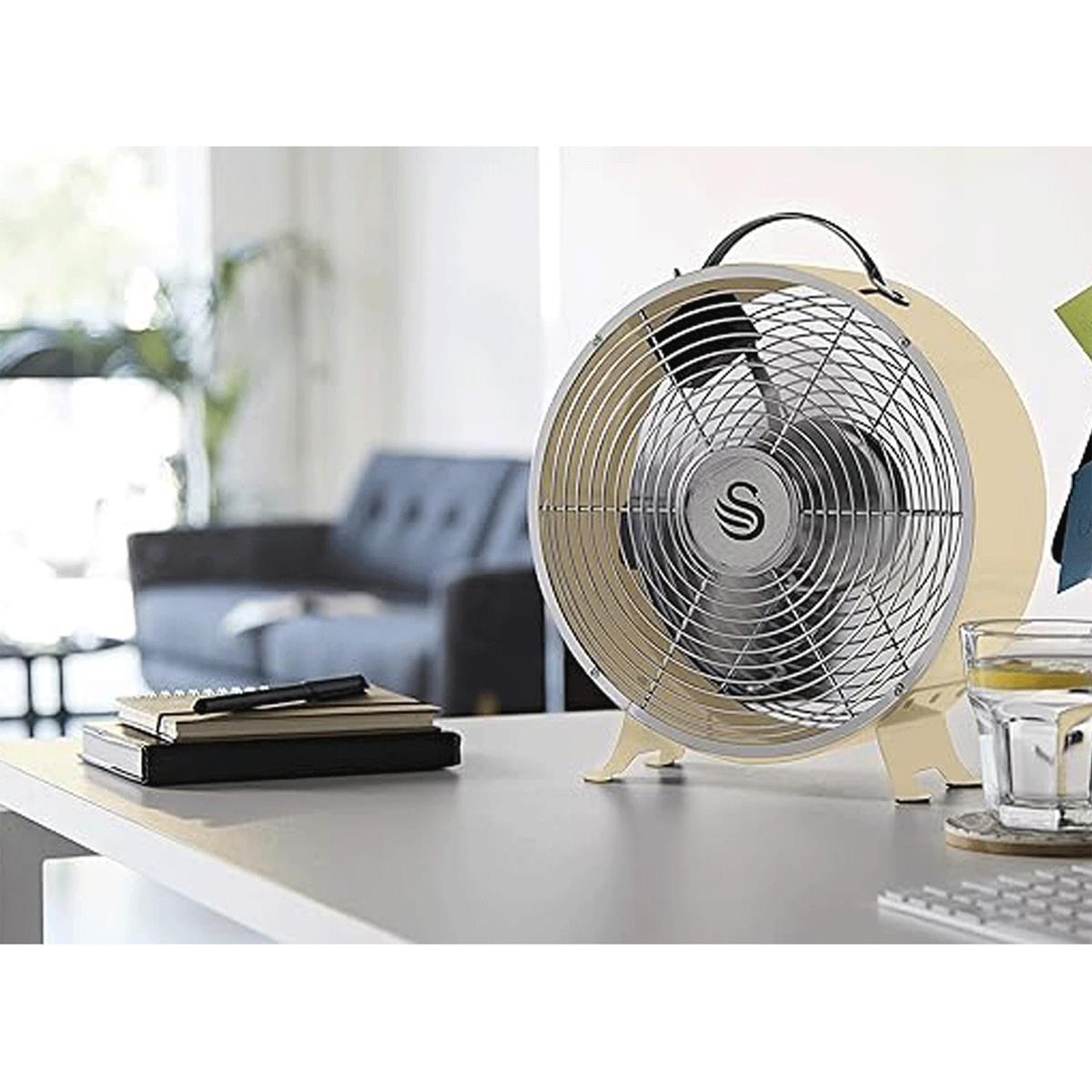 Swan Retro 8 Inch Clock Fan 4 Aluminium Blades 25 W - Cream