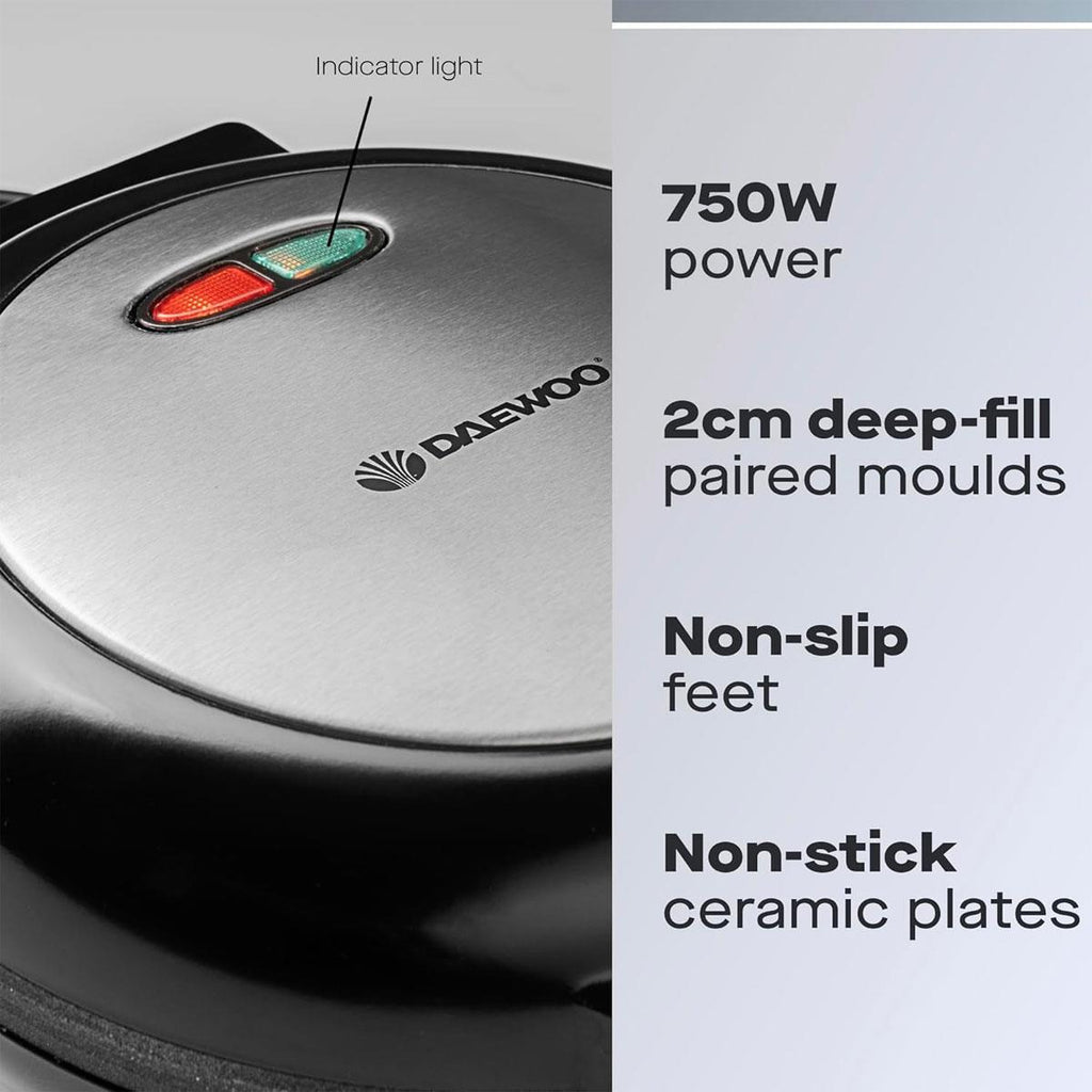 Daewoo Deep Fill Non-Stick Omelette Maker Stainless Steel 750 W - Silver/Black