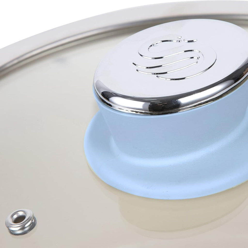 Swan Retro 3 Piece Saucepan Set With Glass Lids 16cm/18cm/20cm - Blue