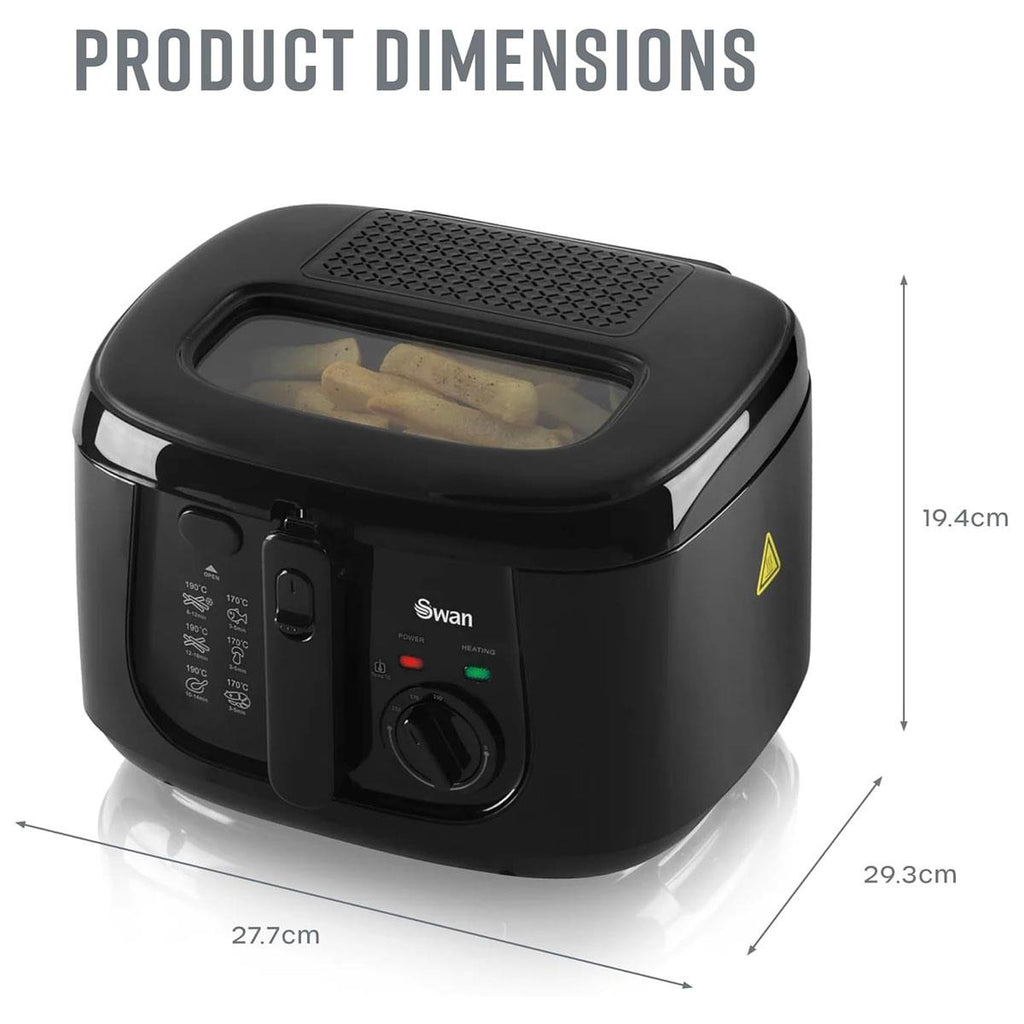 Swan Square Deep Fat Fryer With Viewing Window 1800 W 2.5 Litre - Black