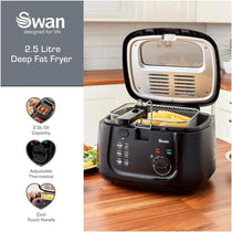 Swan Square Deep Fat Fryer With Viewing Window 1800 W 2.5 Litre - Black