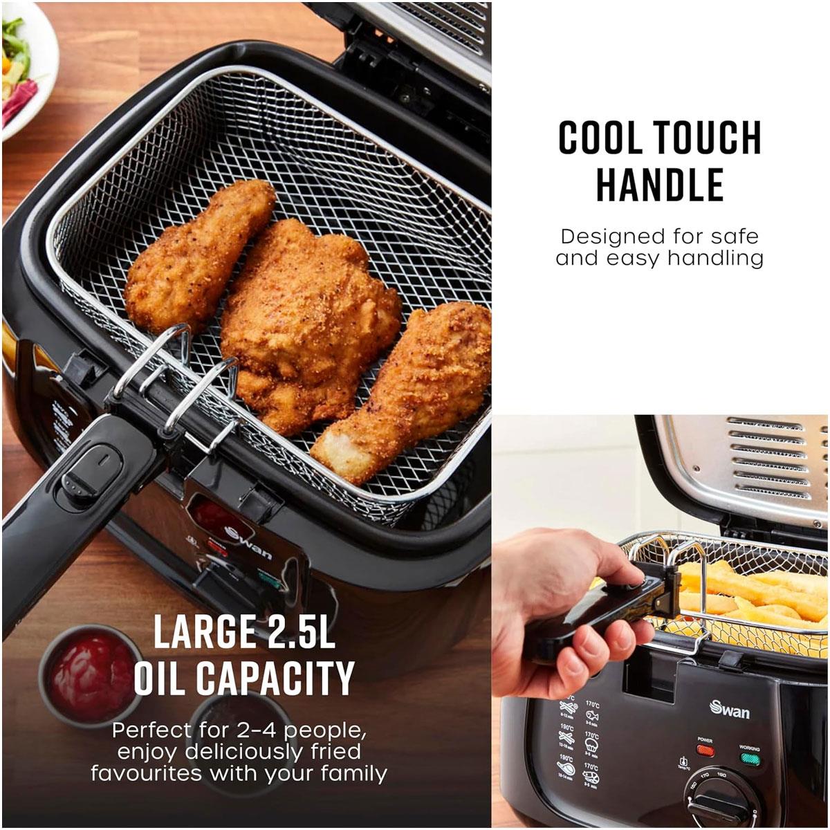 Swan Square Deep Fat Fryer With Viewing Window 1800 W 2.5 Litre - Black