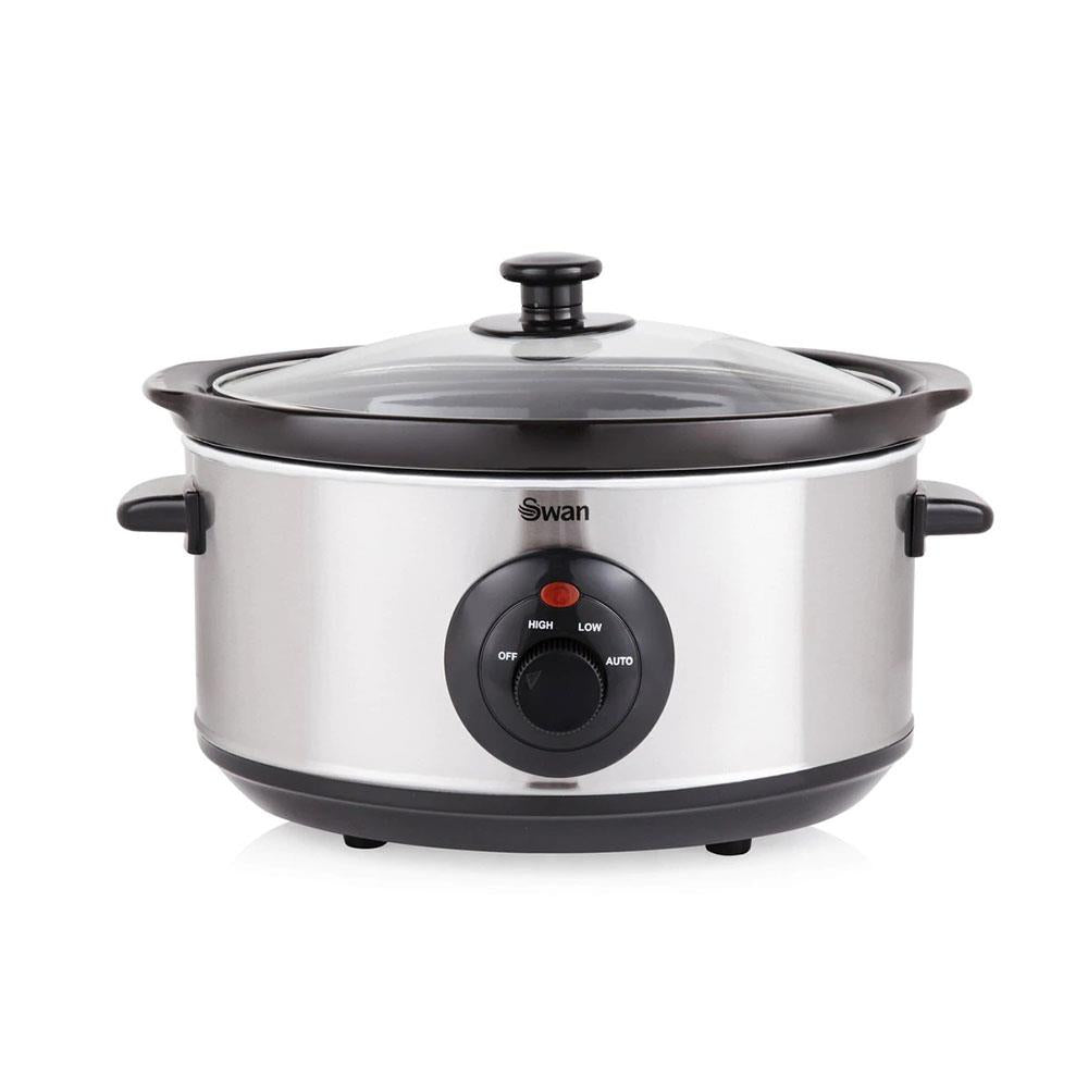 Swan Stainless Steel Slow Cooker With 3 Cooking Settings 3.5 Litre 200 W - Silver