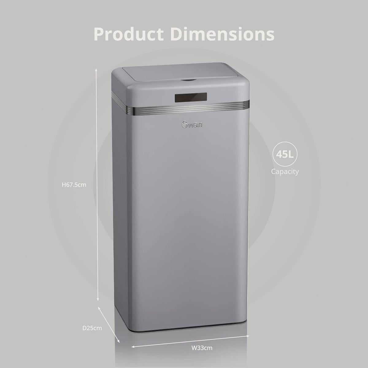 Swan Retro Square Sensor Bin With Infrared Technology Square 45 Litre - Grey