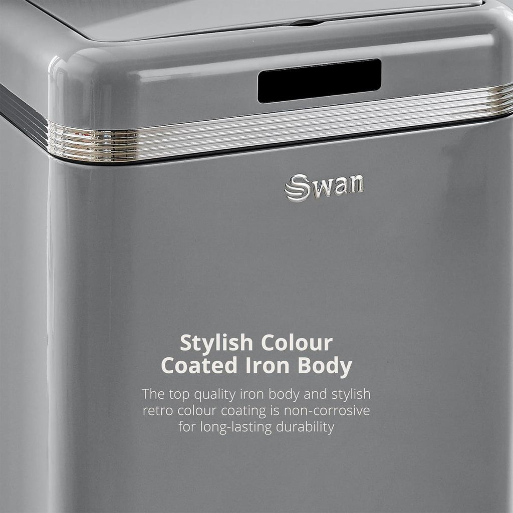Swan Retro Square Sensor Bin With Infrared Technology Square 45 Litre - Grey