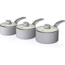 Swan Retro 3 Piece Saucepan Set With Glass Lids 16cm/18cm/20cm - Grey
