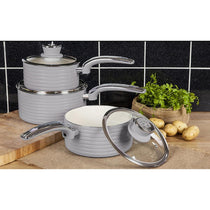 Swan Retro 3 Piece Saucepan Set With Glass Lids 16cm/18cm/20cm - Grey