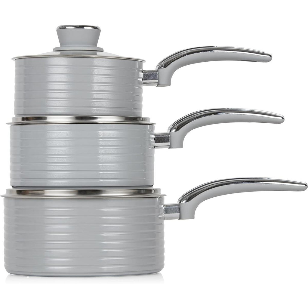 Swan Retro 3 Piece Saucepan Set With Glass Lids 16cm/18cm/20cm - Grey