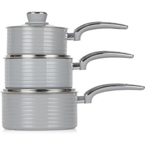 Swan Retro 3 Piece Saucepan Set With Glass Lids 16cm/18cm/20cm - Grey