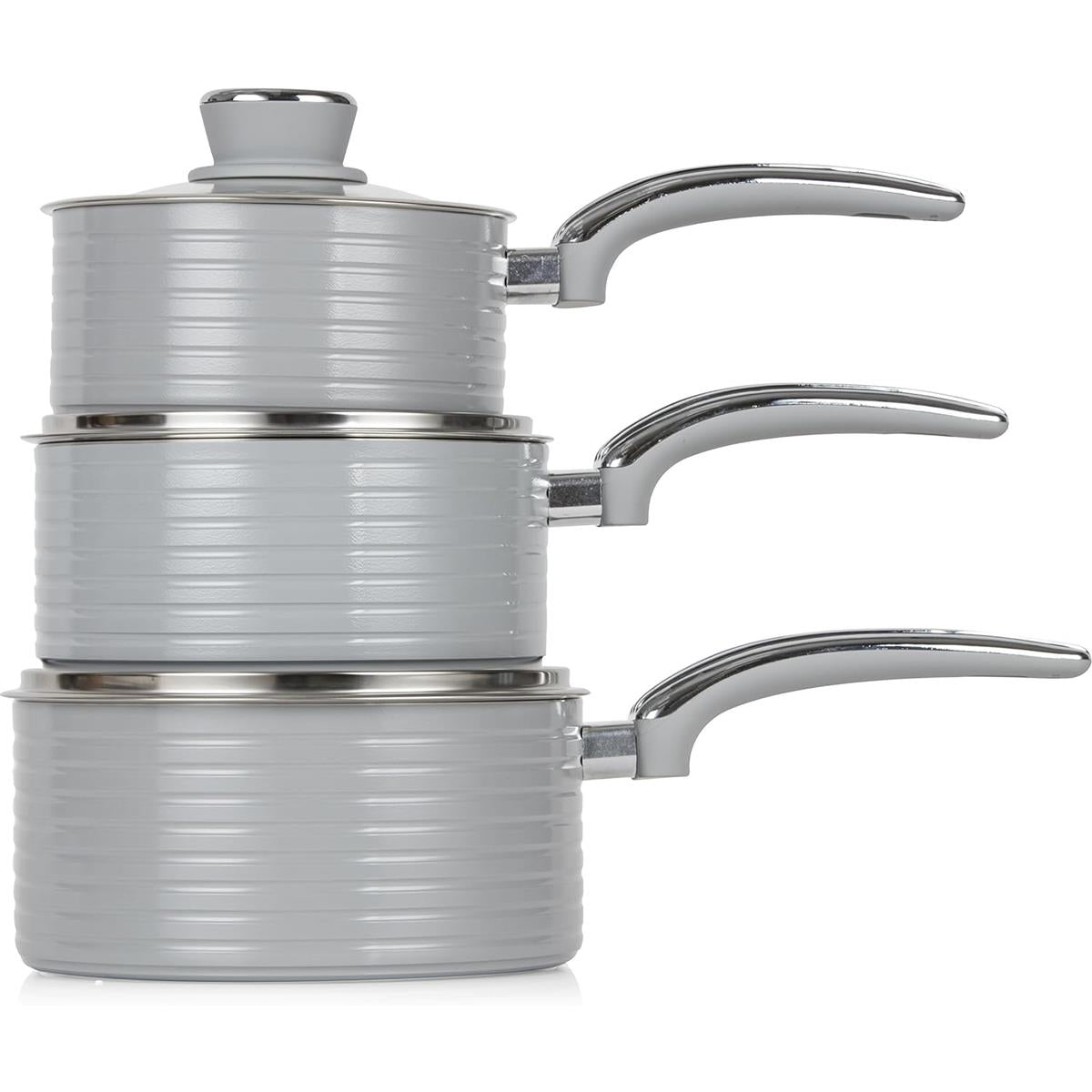 Swan Retro 3 Piece Saucepan Set With Glass Lids 16cm/18cm/20cm - Grey