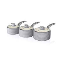 Swan Retro 3 Piece Saucepan Set With Glass Lids 16cm/18cm/20cm - Grey