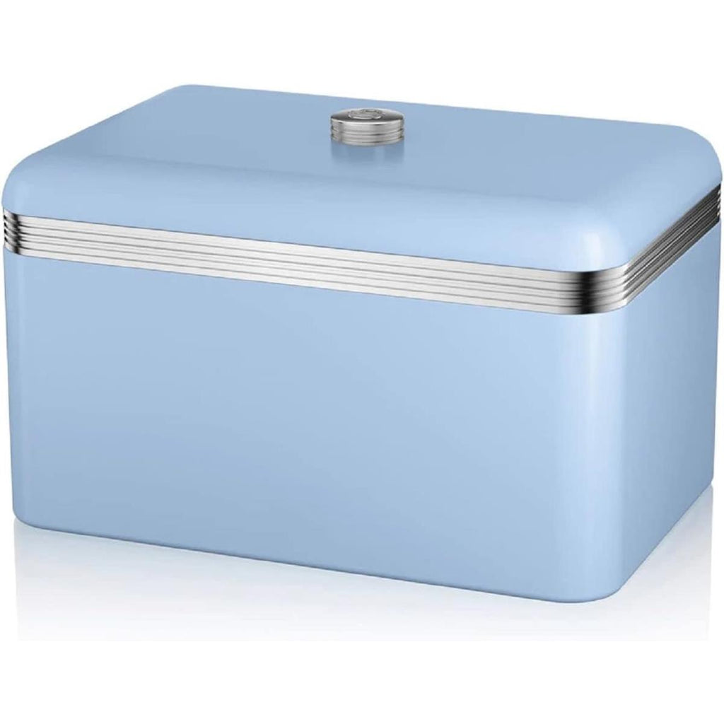 Swan Retro Bread Bin Metal Stainless Steel Chrome 18 Litre Storage Capacity - Blue