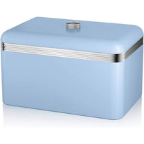 Swan Retro Bread Bin Metal Stainless Steel Chrome 18 Litre Storage Capacity - Blue