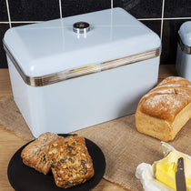 Swan Retro Bread Bin Metal Stainless Steel Chrome 18 Litre Storage Capacity - Blue