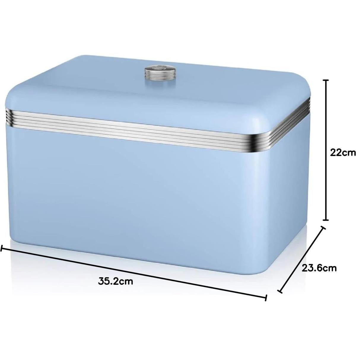 Swan Retro Bread Bin Metal Stainless Steel Chrome 18 Litre Storage Capacity - Blue