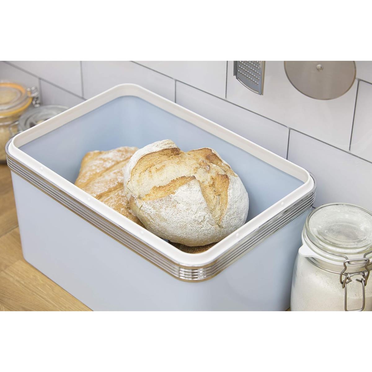 Swan Retro Bread Bin Metal Stainless Steel Chrome 18 Litre Storage Capacity - Blue