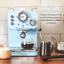 Swan Retro Pump Espresso Coffee Machine 1100 W 1.2 Litre - Blue