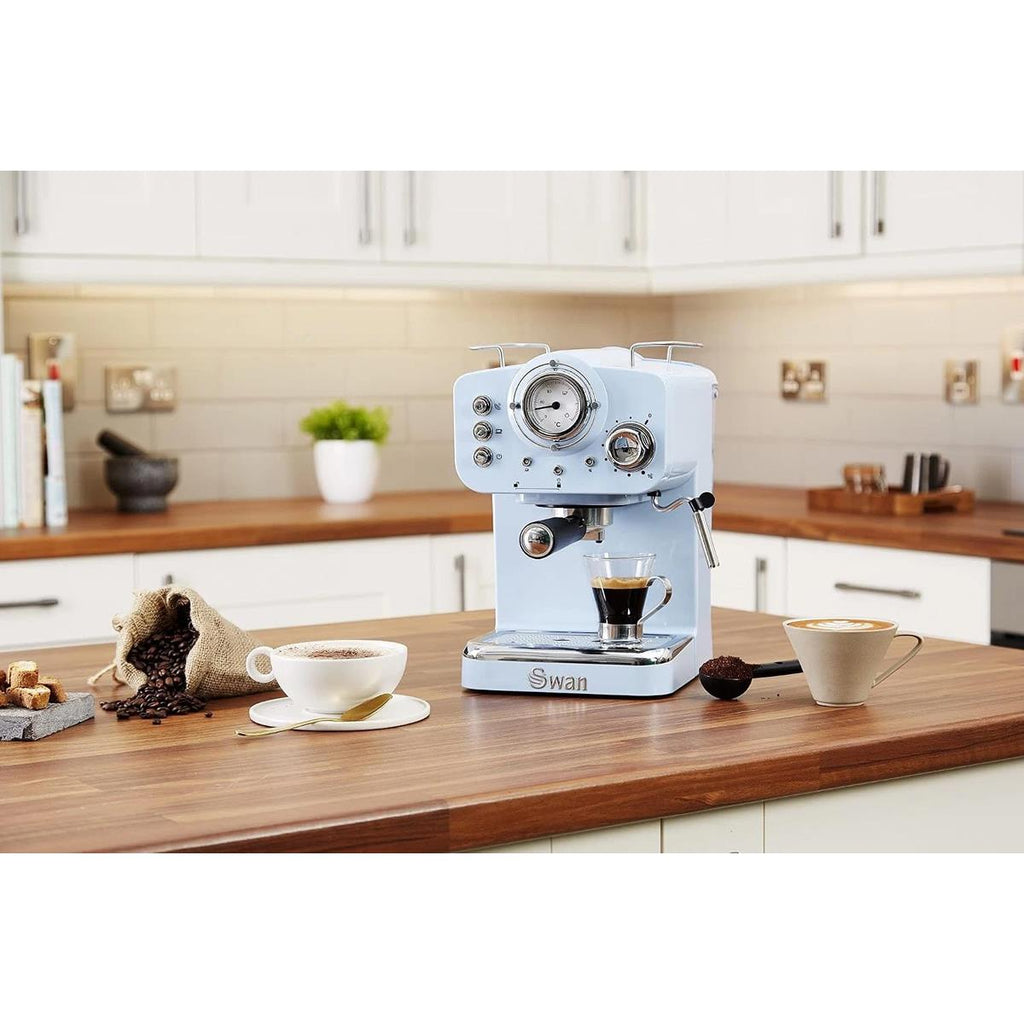 Swan Retro Pump Espresso Coffee Machine 1100 W 1.2 Litre - Blue