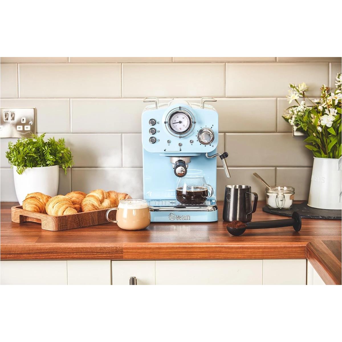 Swan Retro Pump Espresso Coffee Machine 1100 W 1.2 Litre - Blue