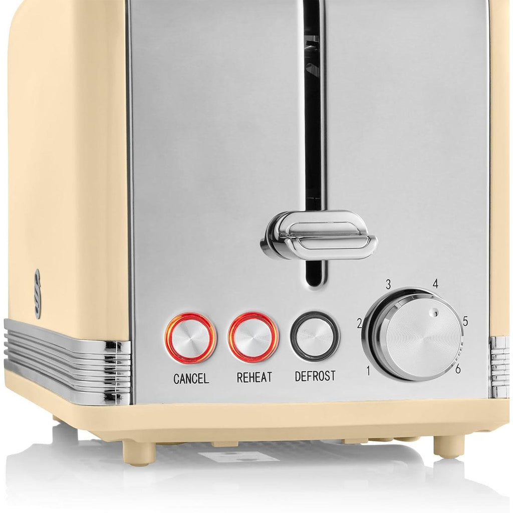 Swan Retro 2 Slice Toaster With Defrost Reheat And Cancel Functions Stainless Steel 815 W - Cream