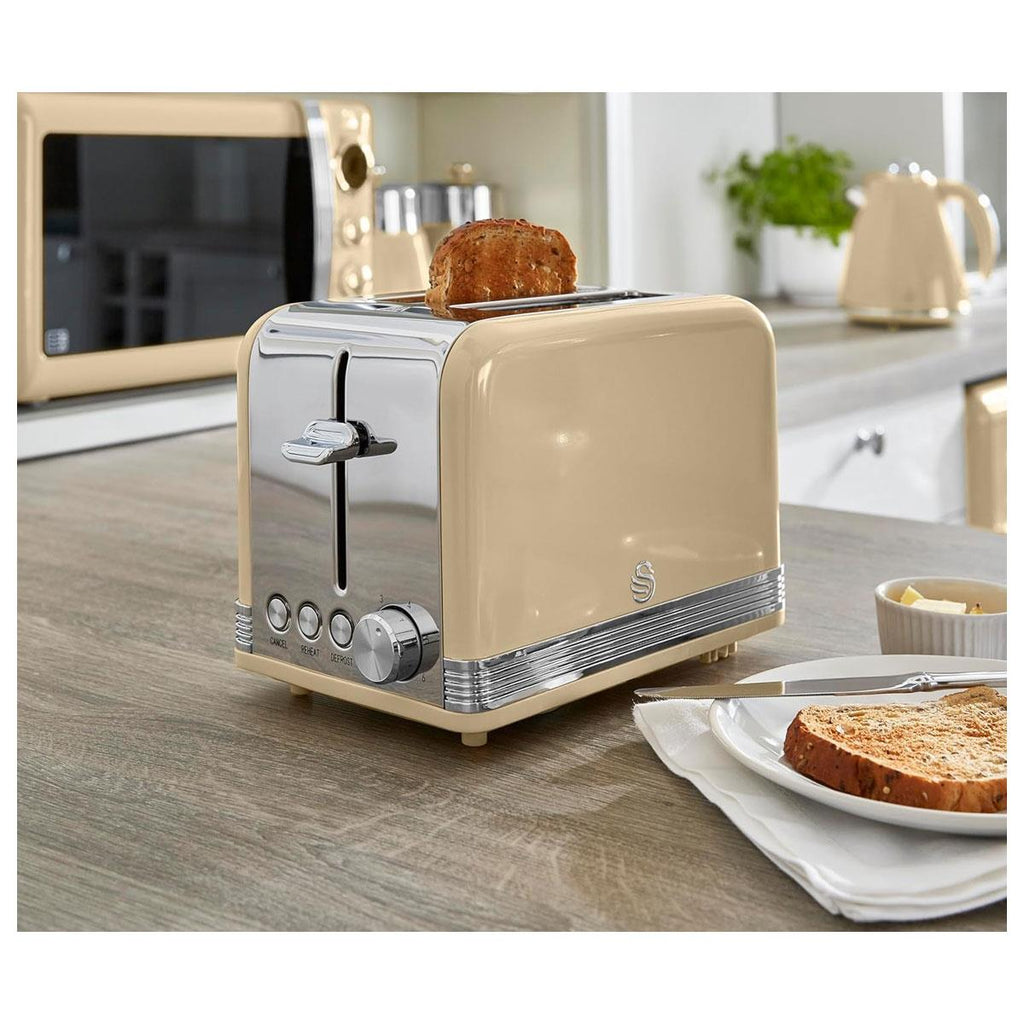 Swan Retro 2 Slice Toaster With Defrost Reheat And Cancel Functions Stainless Steel 815 W - Cream