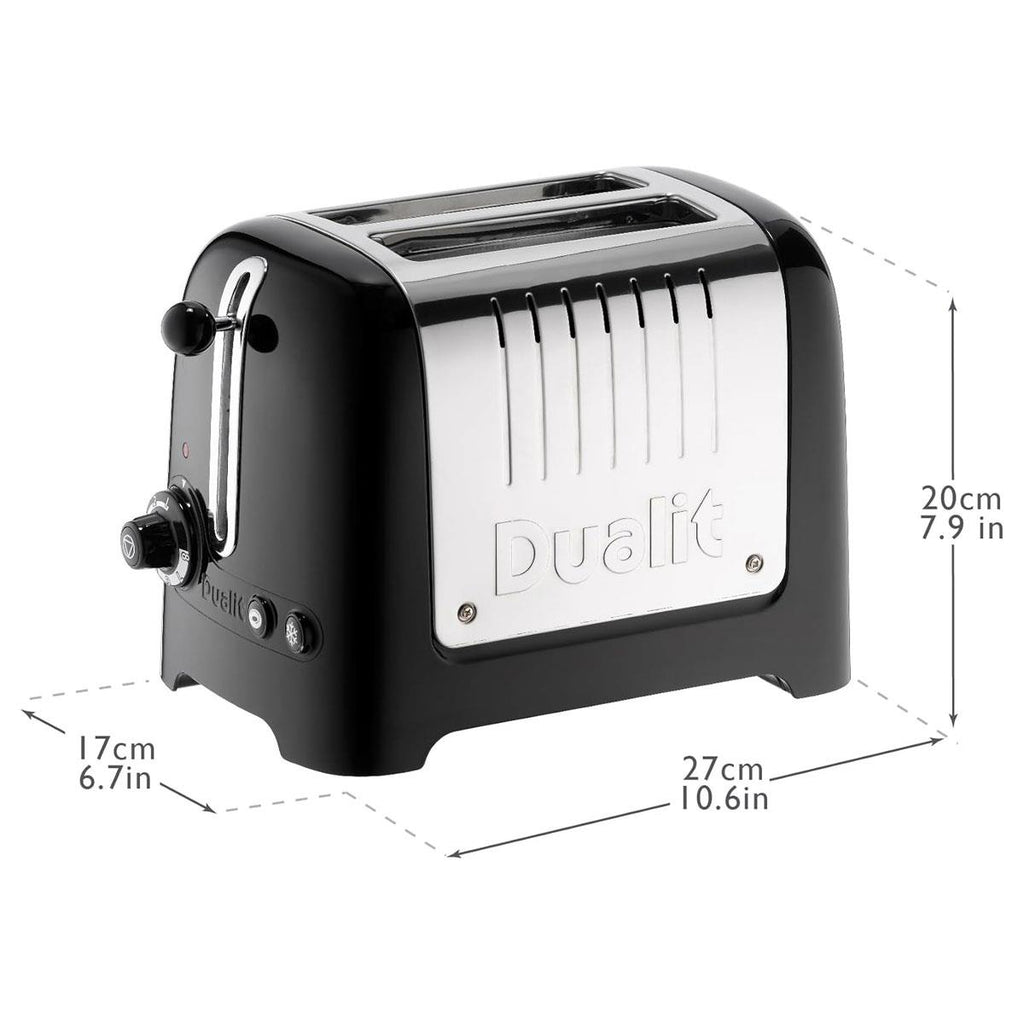 Dualit Lite 2 Slice Toaster With Bagel Defrost Cancel And Reheat Extra Wide Slots High Gloss 1100W - Black