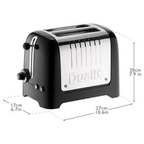Dualit Lite 2 Slice Toaster With Bagel Defrost Cancel And Reheat Extra Wide Slots High Gloss 1100W - Black