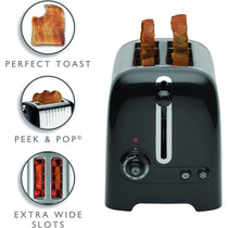 Dualit Lite 2 Slice Toaster With Bagel Defrost Cancel And Reheat Extra Wide Slots High Gloss 1100W - Black