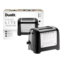 Dualit Lite 2 Slice Toaster With Bagel Defrost Cancel And Reheat Extra Wide Slots High Gloss 1100W - Black