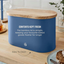 Swan Nordic Oval Bread Bin With Bamboo Cutting Board Lid Soft Touch Finish - Blue