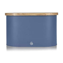 Swan Nordic Oval Bread Bin With Bamboo Cutting Board Lid Soft Touch Finish - Blue